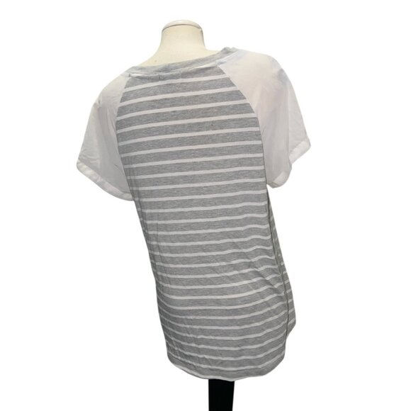 West Kei Womens Gray & White Striped Short Sleeve Raglan Top Size Large - Picture 9 of 11